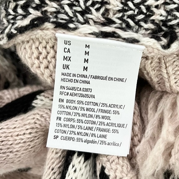 American Eagle Wool Blend Open Waterfall Fringe‎ Cardigan Aztec Tan Black Medium - Picture 9 of 10